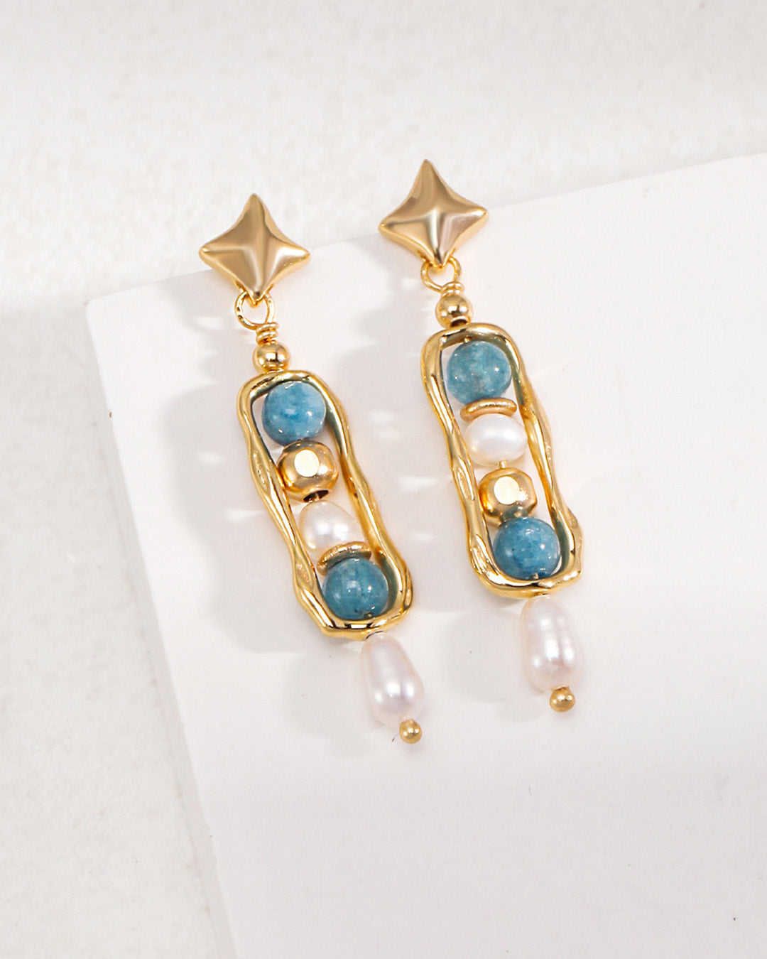 Pearl Dangle Earrings Inlay Blue Amazonite