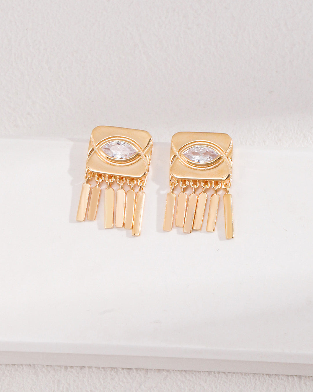 Square Tassel Drop Earrings in White Zircon