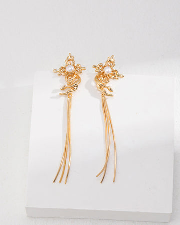 Flower Pearl Fringe Earrings