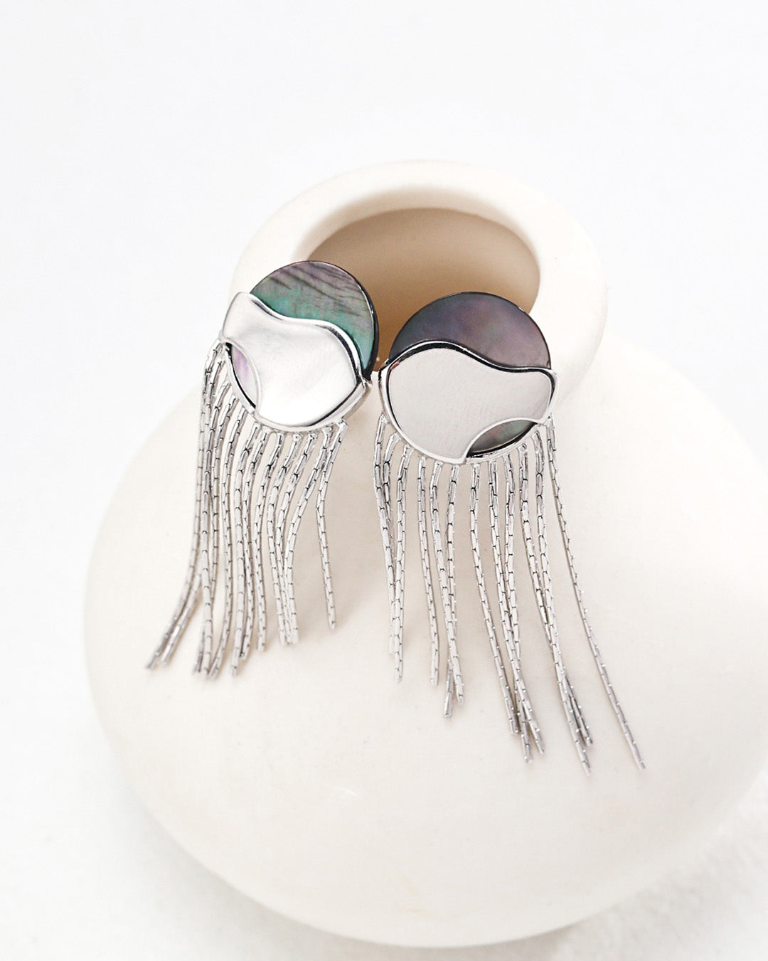 Fringe Statement Earrings Inlay Pearl