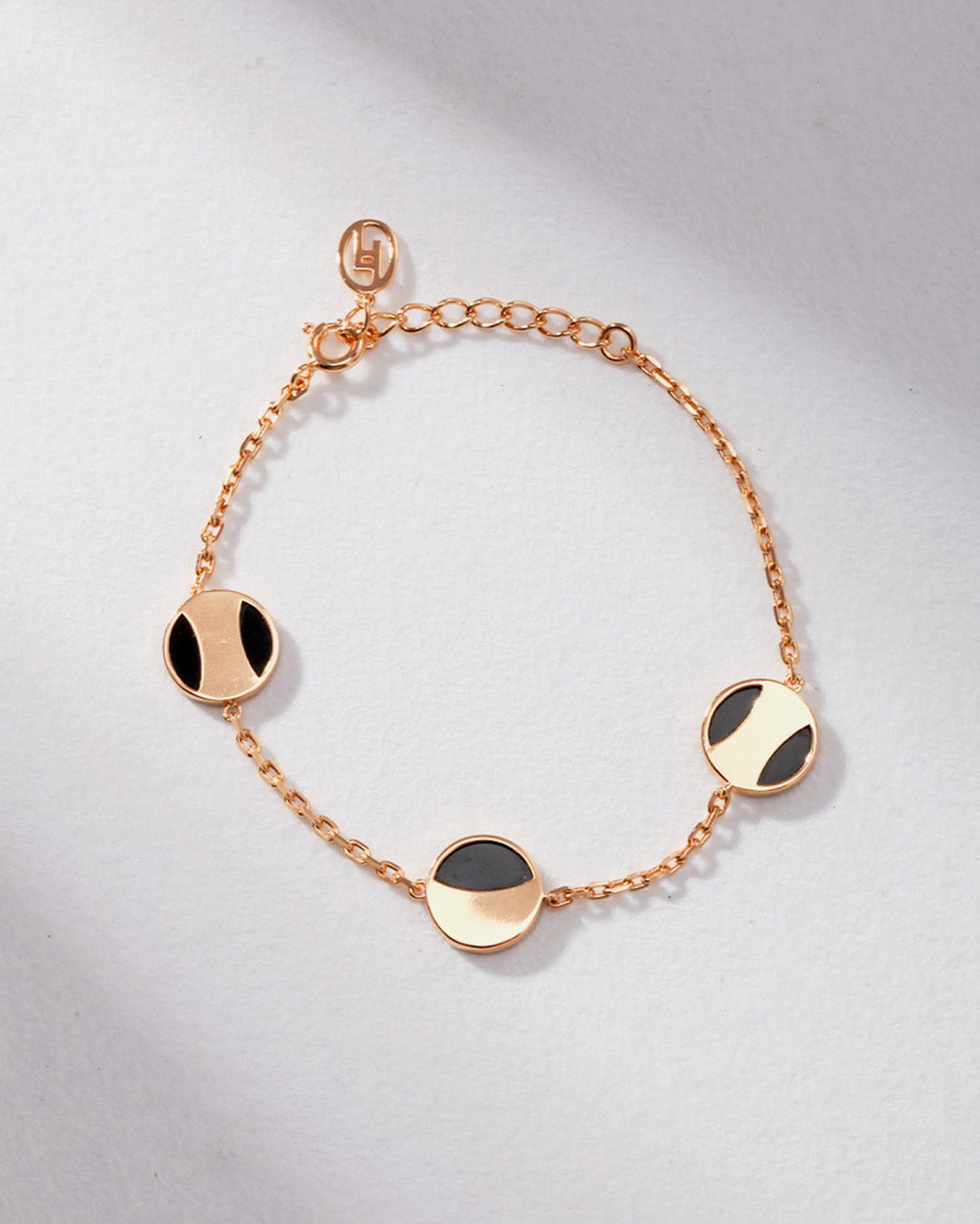 Gold Disc Bracelet Inlay Black Onyx