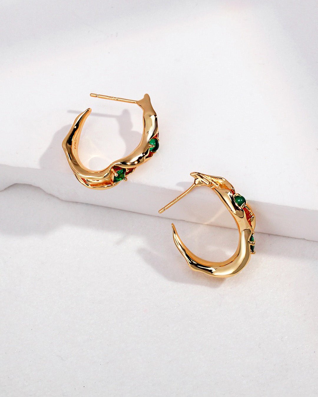 Green Zircon Serpent Hoop Earrings