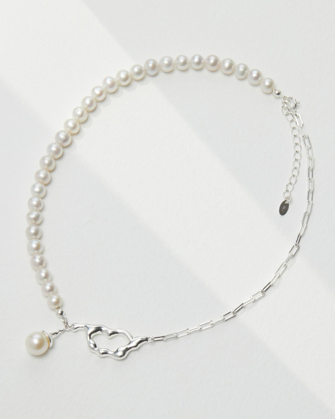 Half Pearl Paperclip Chain Necklace