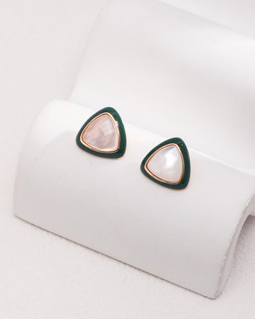 Mother-of-Pearl Stud Earrings in Green Glaze