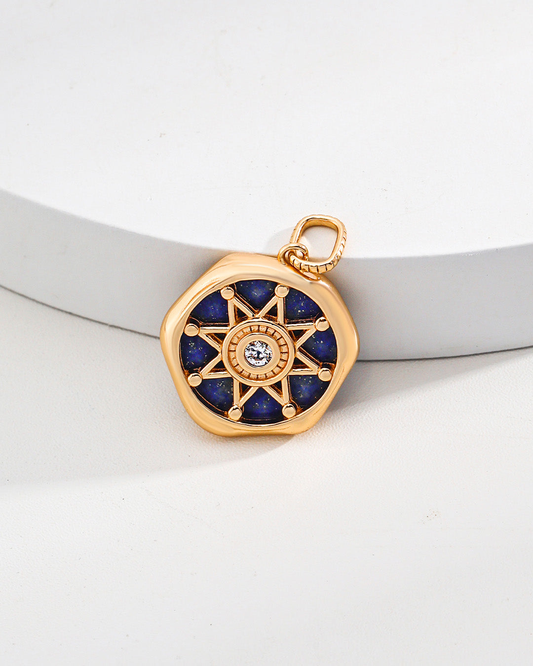 Octagon Gold Pendant Necklace in Lapis