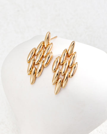 Gold Puffed Ovals Drop Earrings