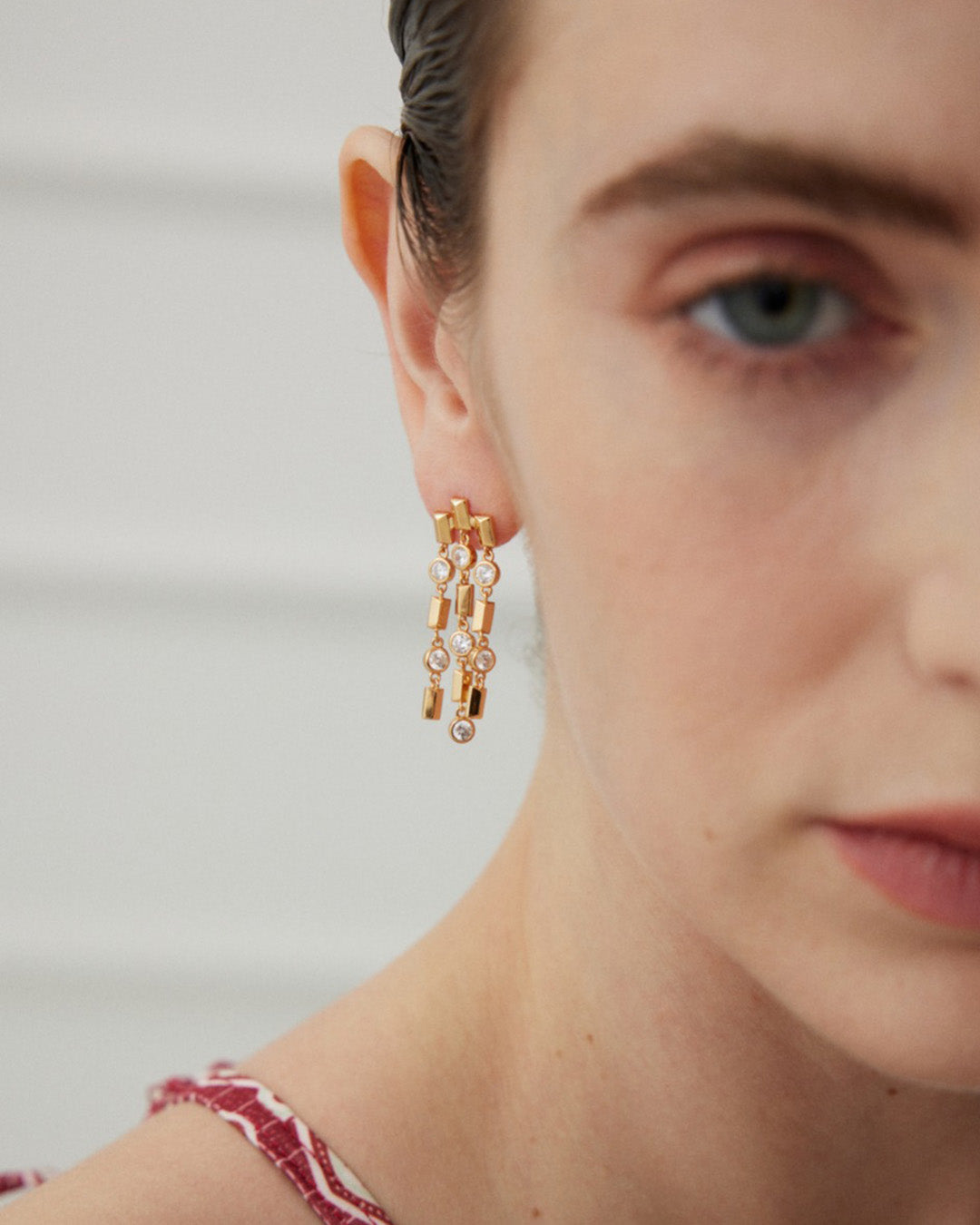 Zircon Tassel Earrings in Gold