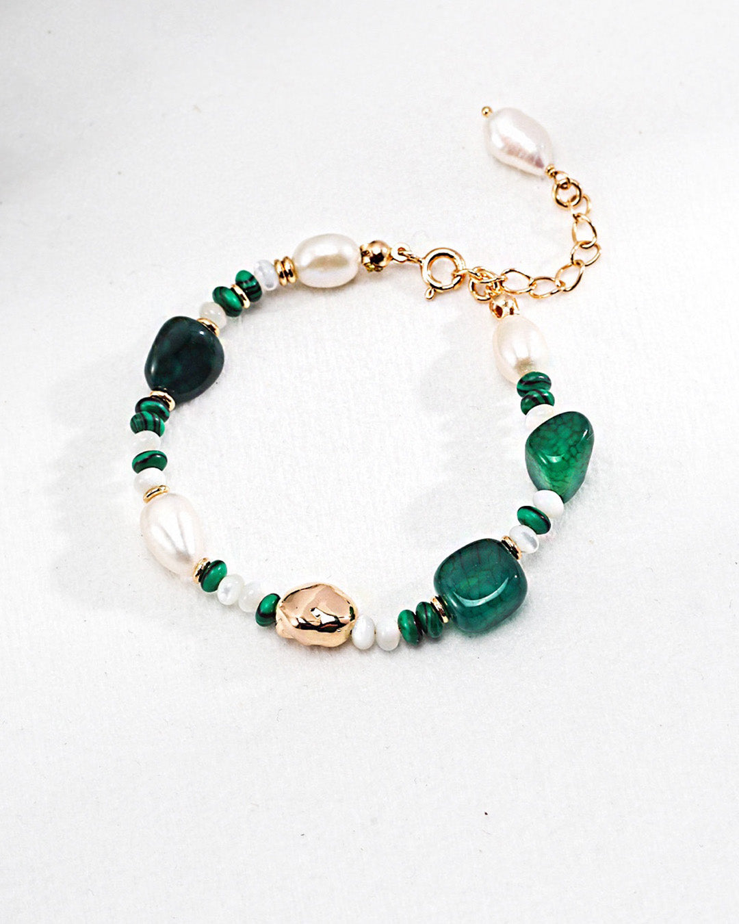 Boho Pearl Bracelet Inlay Green Malachite