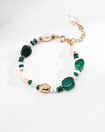 Boho Pearl Bracelet Inlay Green Malachite