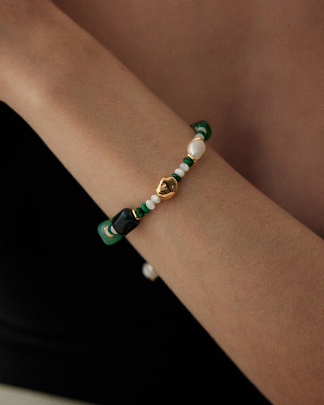 Boho Pearl Bracelet Inlay Green Malachite