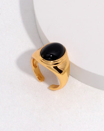 Gold Open Ring Inlay Black Onyx