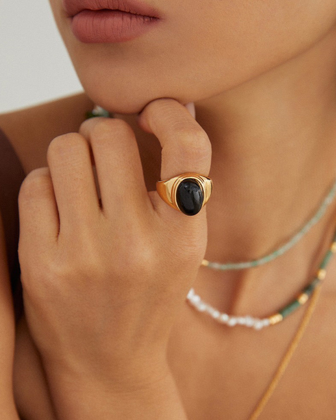 Gold Open Ring Inlay Black Onyx