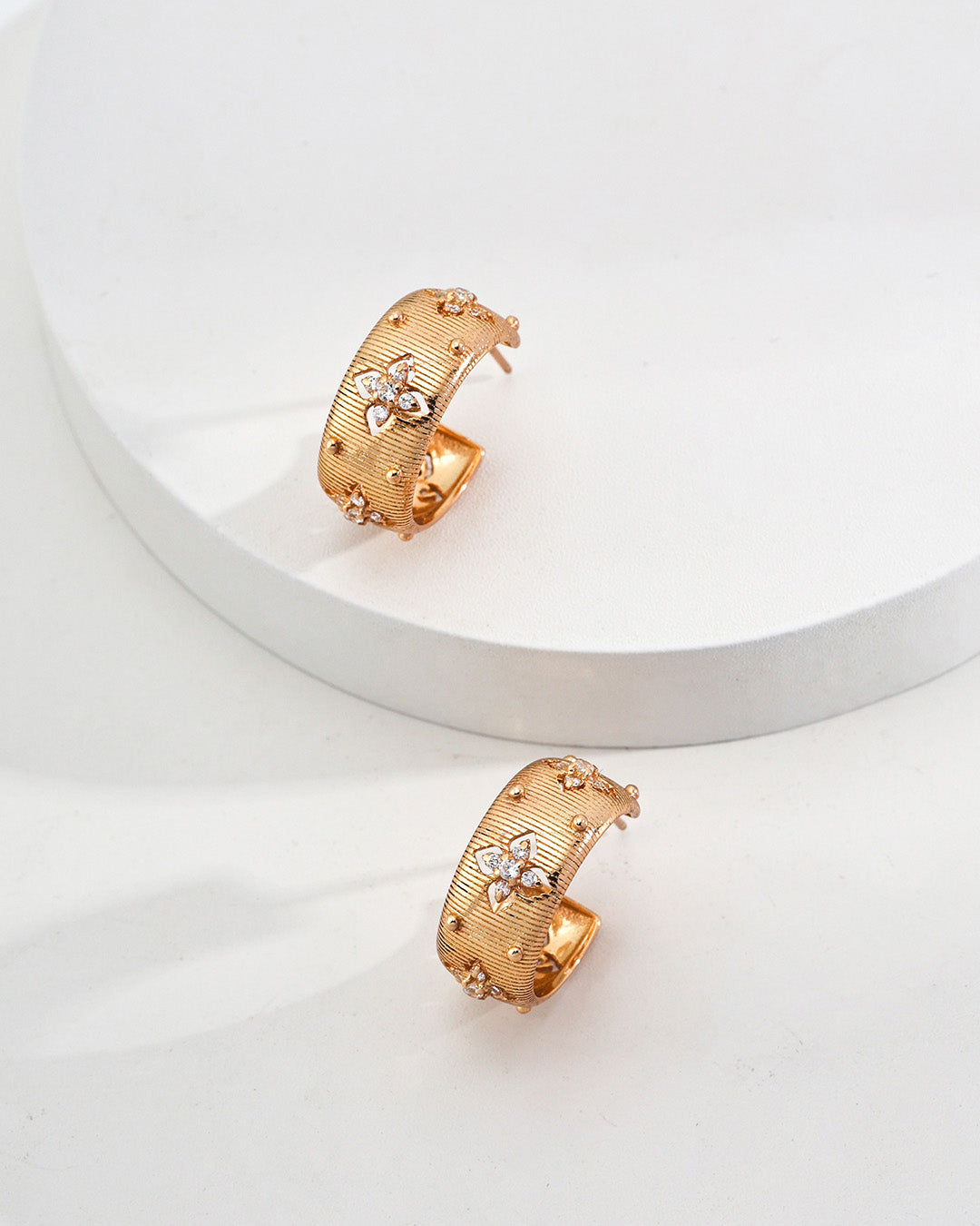 Gold Huggie Earrings Inlay Zircon