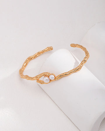 Gold Open Cuff Bracelet Inlay Pearls