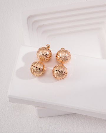 Dual Golden Spheres Dangle Earrings