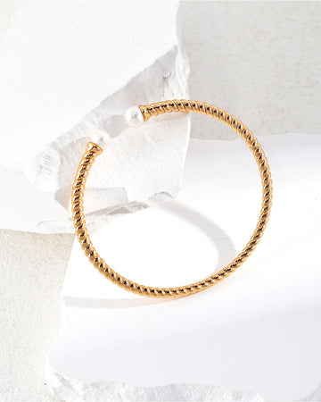 Twist Pearl Cuff Bracelet in Gold