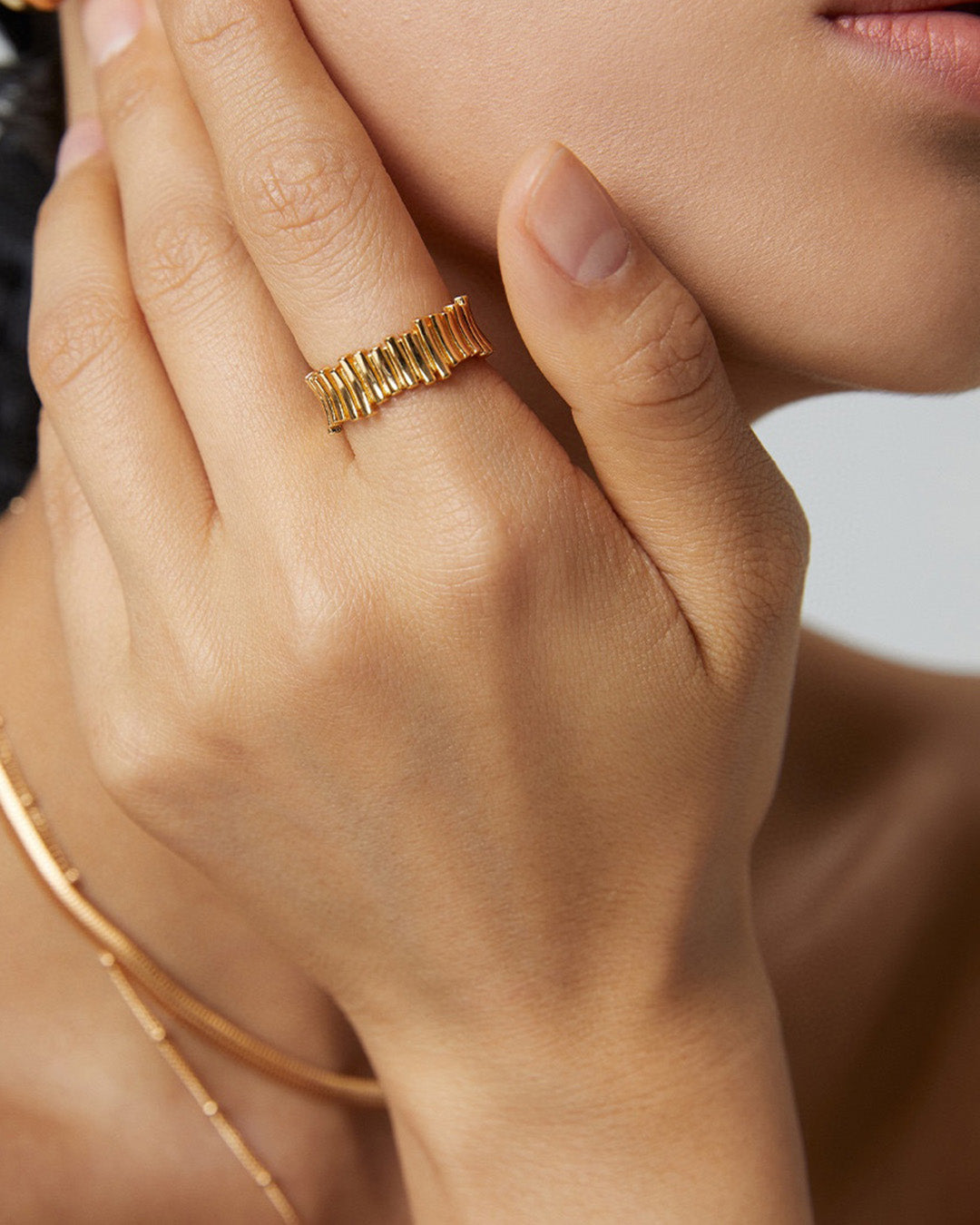 Ridged Stackable Ring in Gold