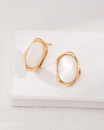 Mother-of-Pearl Stud Earrings in Gold