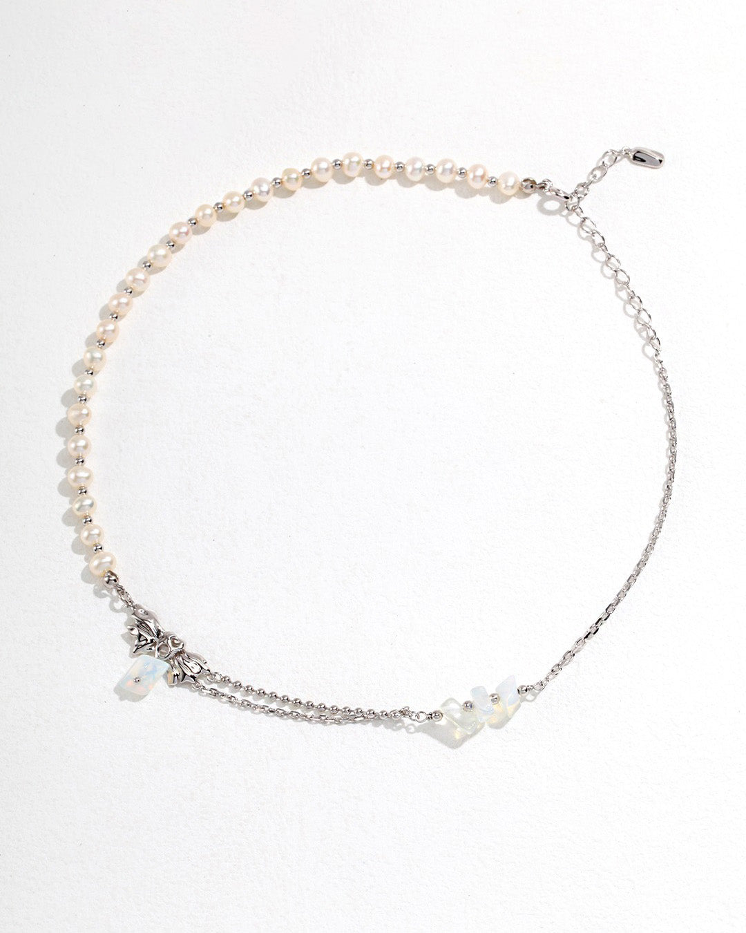 Half Pearl Necklace Inlay Opal