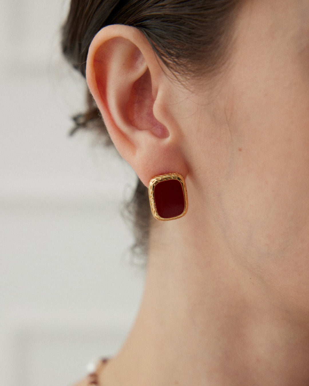 Red Glaze Stud Earrings in Gold