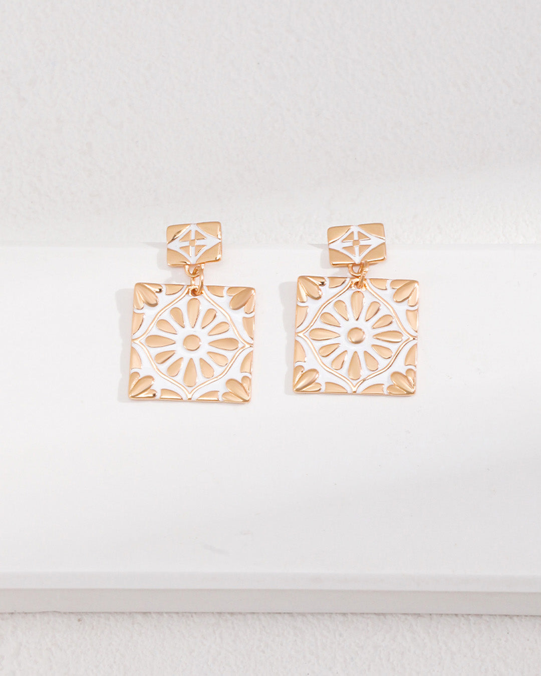 Boho Square Drop Earrings in Gold