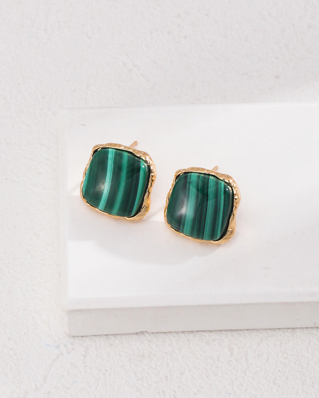 Luxury Stud Earrings in Green Malachite