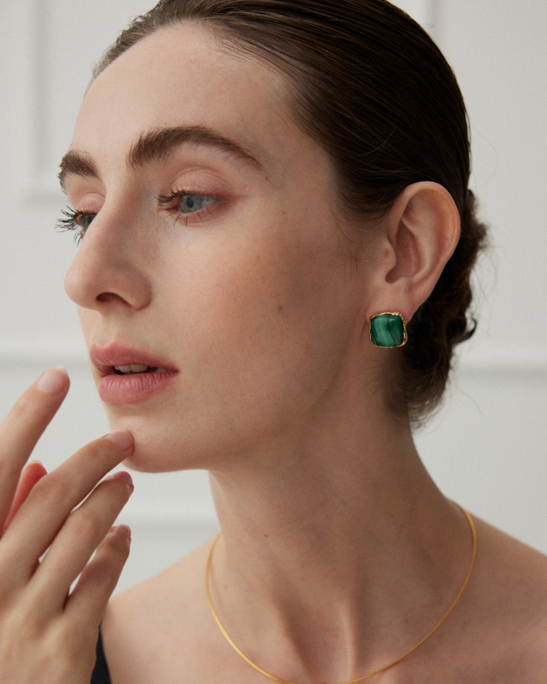 Luxury Stud Earrings in Green Malachite