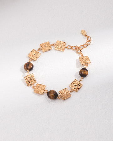 Gold Squares Bracelet Inlay Tiger Eye