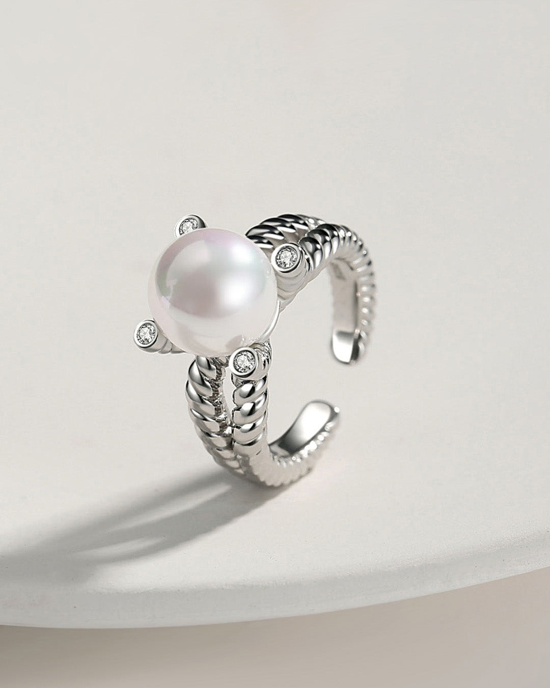 Double Band Twist Pearl Ring